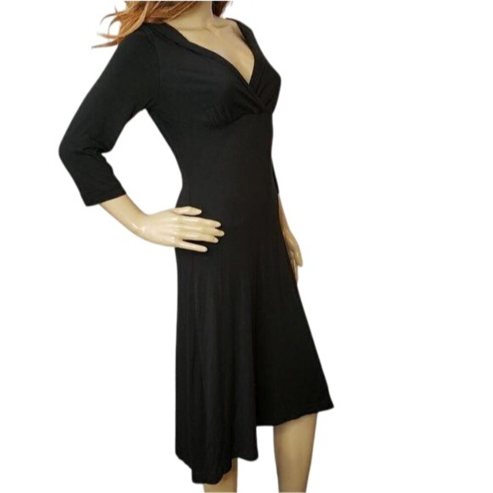 Banana Republic Black Stretch Dress faux wrap deep V neck XS little black dress - Picture 2 of 8